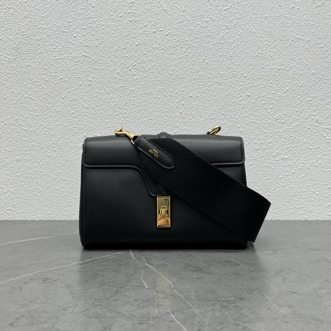 Celine Teen Soft 16 Smooth Calfskin Shoulder Bag Black 196853